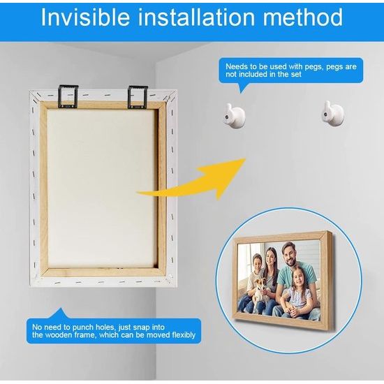 12 stuks spieramen ophangen, metalen fotohaken, onzichtbare fotolijst, wandfotohaken, ophangen, profieldiepte 15 mm, tandhangers, canvas ophanghaakjes, steekhangers voor foto's