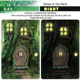 Tuinfiguur feeëndeur decoratie | 4 kabouterdeuren tuindecoratie figuren outdoor glow in the dark house decoratieve set miniatuur tuinaccessoires: Fairy deur GNOME home deur raam lamp tuinieren cadeau
