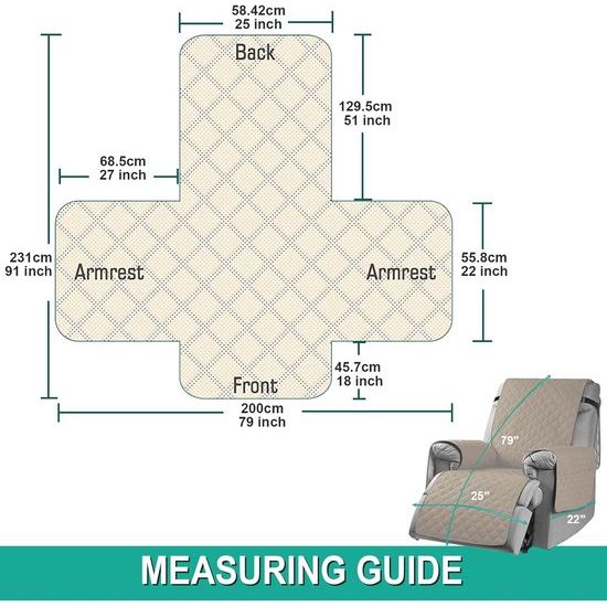 Fauteuilbeschermer voor televisiestoel - waterdichte relaxstoel - stoelbeschermer met zakken en armleuningen - 1-zits, stoelbekleding, antislip, stoelbekleding voor meubelbescherming - Zand
