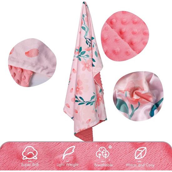 Babydeken, uniseks, 75 x 100 cm, voor pasgeborenen, dik, superzacht, roze bloemen, slaapdeken voor peuters, kinderen, baby's, meisjes, jongens, kinderkamer, dekbed, geschenken