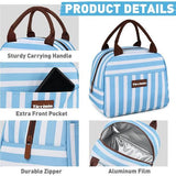 Lunchtassen voor voor en achter, schuine lunchtassen voor meisjes, lunchbox voor vol en kinderen, grote koeling, lunchtassen voor werk, school, picknick, blauw gestreept