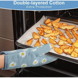 1 paar ovenwanten en 2 pannenlappen, katoenen antislip ovenhandschoenen, wasbare ovenhandschoenen, hittebestendig [tot 180 °C/356 °F], kookhandschoenen voor koken, bakken, grillen, blauwe