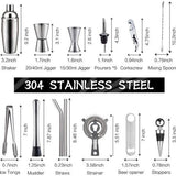 CGPN  Cocktail Shaker Set – 19 delige roestvrijstalen bartensil set met roterende bamboe standaard – perfecte barset tools voor een fantastische drankmix ervaring
