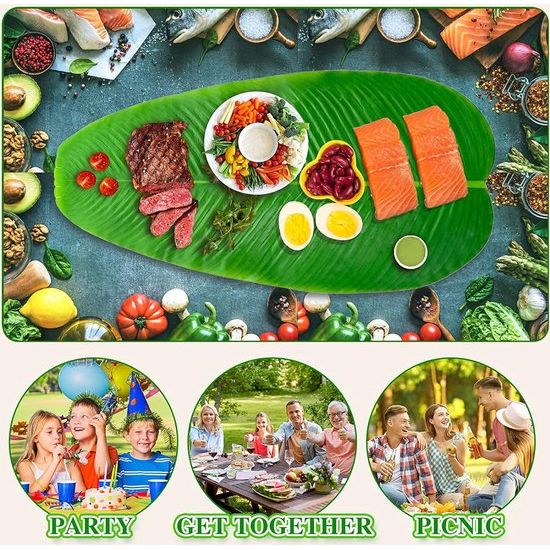 6 stuks kunstbananenbladeren, grote kunsttropische bladeren, groene bananenblad voor Hawaiian Luau party, thuis, keuken, bruiloftsfeest, woondecoratie