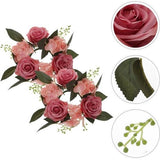 Set van 3 kaarsenringen voor conische kaarsen, rozen kaarsenkrans, bloemenkrans, decoratieve krans, rozenkoppen krans, hanger voor Pasen, bruiloft, Valentijnsdag, middenstukken, tafeldecoratie, roze.