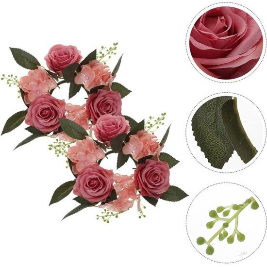 Set van 3 kaarsenringen voor conische kaarsen, rozen kaarsenkrans, bloemenkrans, decoratieve krans, rozenkoppen krans, hanger voor Pasen, bruiloft, Valentijnsdag, middenstukken, tafeldecoratie, roze.