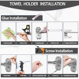 Towel Rail No Drilling Brushed Stainless Steel 40 cm, Screws or Self-Adhesive Way, Stylish Towel Holder for Kitchen, Guest Bathroom, Shower Door, Washbasin, Bathroom