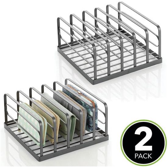 Clutch Organizer – praktische handtassen opbergen met 5 vakken voor clutches, portefeuilles, kaartenetuis enz. – portemonnee houder van kunststof – set van 2 – grafiet