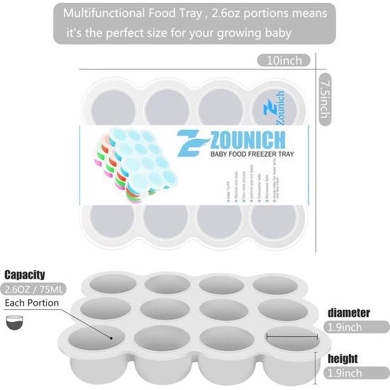 babyvoeding opbergdoos, siliconen baby pap-invriezen met Siliconen Deksel, container, vriezer, dienblad, herbruikbaar, groenten, fruit, purees, sauzen en ijsblokjes