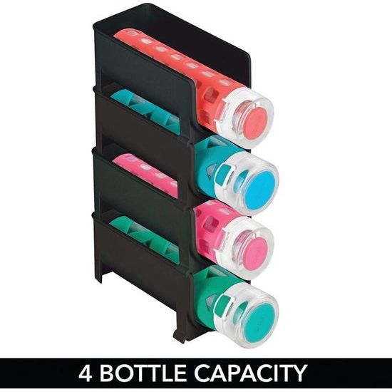 4-delige set modern wijnflessenrek – stapelbaar flessenrek voor waterflessen en drinkflessen – stijlvolle wijnflessenhouder voor de keuken en voorraadkamer – zwart