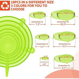 siliconen deksel, 18-delig siliconen stretch deksel, BPA-vrij, herbruikbare siliconen afdekking, universele siliconen vershouddeksel voor schotels, potten, glazen, bekers