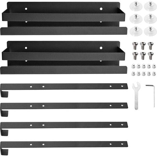 Doucheplank om op te hangen, dubbel doucherek van roestvrij staal, douchemand met eendelige haak en zuignap, badkamerrek om op te hangen boven de glazen douchewand (zwart)