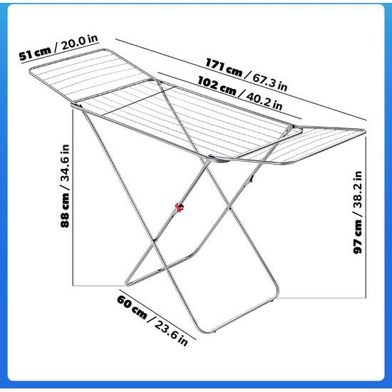 Droogrek, 180 x 55 x 101 cm - luchtstroomwasrek, wasdroger met antislipvoeten, vleugelwasdroger, kleding - Zilver