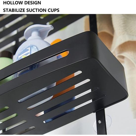 Doucheplank, glazen wand, badkamerrek, hangplank, doucheplank ophangen, hoekplank, doucheplank met stabiele zuignap en haak voor badkamer, keuken, opslag, aluminium, dubbele douchemand