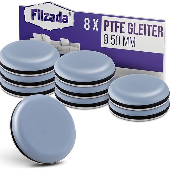 8 x zelfklevende teflonglijders, Ø 50 mm (rond), professionele meubelglijders/tapijtglijders, PTFE (teflon)