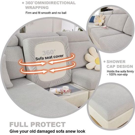 Bankovertrek, stretch bankovertrek, universeel, elastisch, antislip, voor bankkussen, L-vormige chaise longue, meubelbescherming