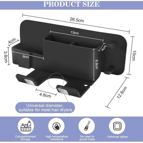 Föhnhouder - Föhn houder - Haardroger houder - Fohnhouder Zonder Boren - Fohnhouder Zwart