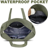 Grote strandtas met ritssluiting dames waterdichte schoudertas draagtas shopper zanddicht met ritssluiting zwembad fitness reistas familie, legergroen canvas