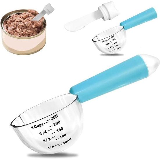 Hondenvoer-maatlepel, 1-delige huisdiervoerlepel, met schaal 250 ml, kattennatvoerlepel, nauwkeurige meting, gebruikt voor honden, katten, rijst, meel, sojabonen en andere granen (blauw)
