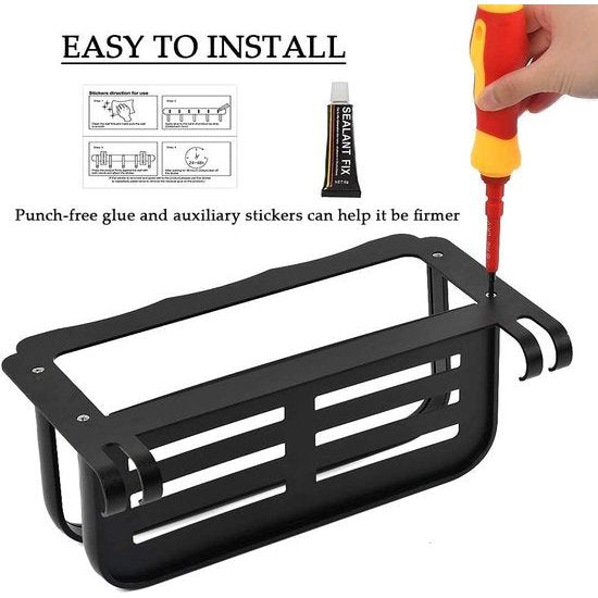 Doucheplank zonder boren Douchemand met haken, zelfklevende badkamerplank met lijm, badkamerplank, badkamerorganisator, doucheplank, wandgemonteerde plank voor badkamer, zwart