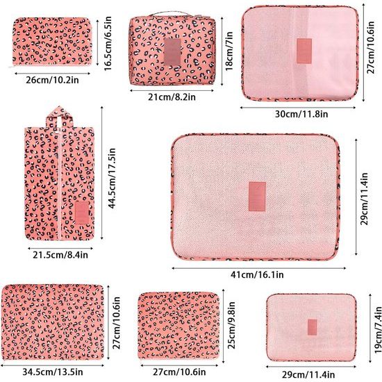Packing Cubes Kofferorganizer, 8 stuks, kofferorganizer, pakzakken, pakzakken met schoenenzak, waszak, reisorganizer, kledingtassen voor rugzak (roze panter)