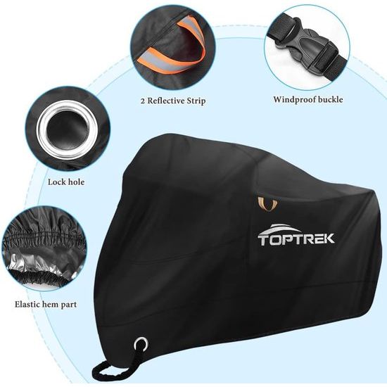 Motorcycle Cover with Sealing Adhesive XXXL, 210D Oxford Fabric Motorcycle Tarpaulin, Waterproof, Breathable, Outdoor Motorcycle Garage, Black (265 x 105 x 133 cm)