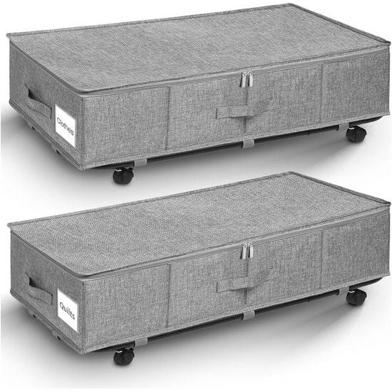 2 stuks onderbedcommode, opbergbox met wielen 360° rotatie, groot onder bed met 3 handgrepen, ultra dikke dekbedden opslag, 74,5 x 39,8 x 22 cm