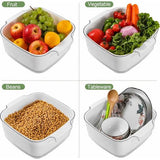 8,2 Keukenzeefkomset, 2-in-1 fruit groente wasvoedselzeefjes, grote plastic dubbellaagse zeefmand voor pasta, spaghetti, bessen, salades, BPA-vrij