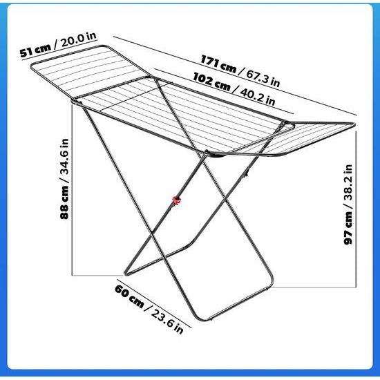 Droogrek, 180 x 55 x 101 cm - luchtstroomwasrek, wasdroger met antislipvoeten, vleugelwasdroger, kleding - Antraciet