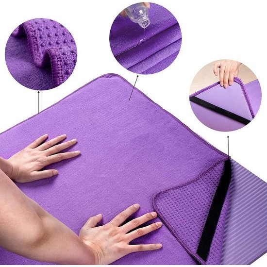 Microfiber Hot Yoga handdoekmat met antislip siliconen handvat en veilige rubberen banden, 24 x 72 inch, paars