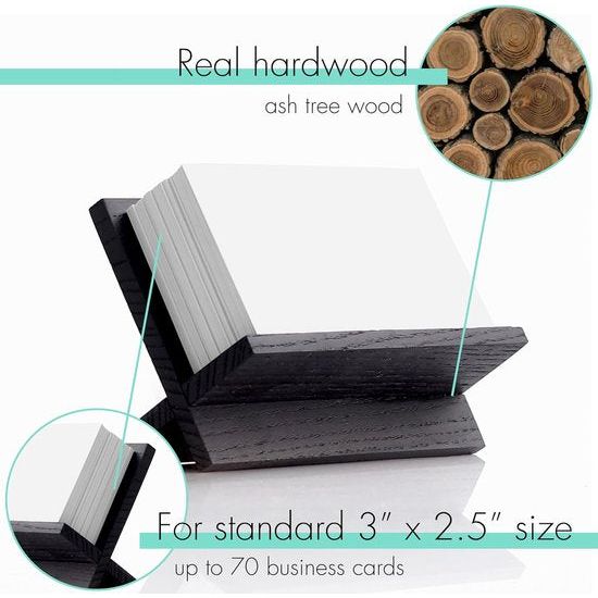 Kaarthouder voor bureau - Zwarte houten kleine kaarthouder, professionele bureau-visitekaartjesstandaard, houten naamkaarthouder, kantoor, opslag van visitekaartjeshouders