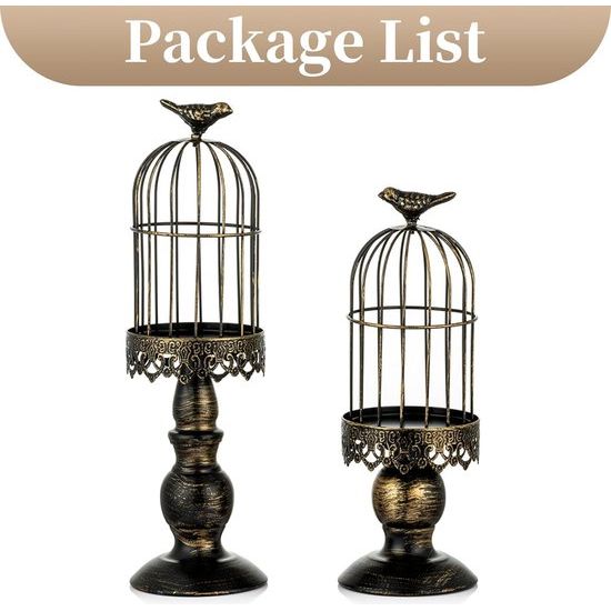 vintage vogelkooikandelaar, decoratiekaarshouder voor bruiloft en eettafel, ijzeren kandelaar met gesneden figuren, zwart