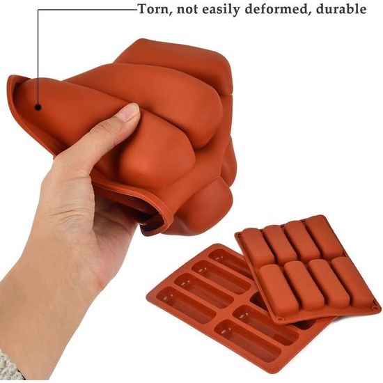 Pakket van 2 mueslirepen bakvorm siliconen mal met 8 holtes antiaanbakstaaf bakvorm, grote rechthoekige energierepen siliconen bakvorm voor mueslirepen muffin chocolade brownie cheesecake