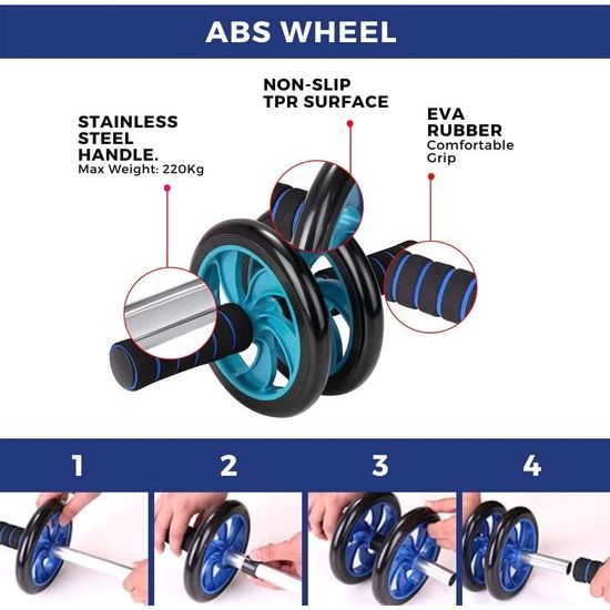 met buikroller, springtouw, flexiestang, elastisch weerstandstouw met pedalen en knielmat, 5-in-1 fitnessset voor thuis en in de sportschool.