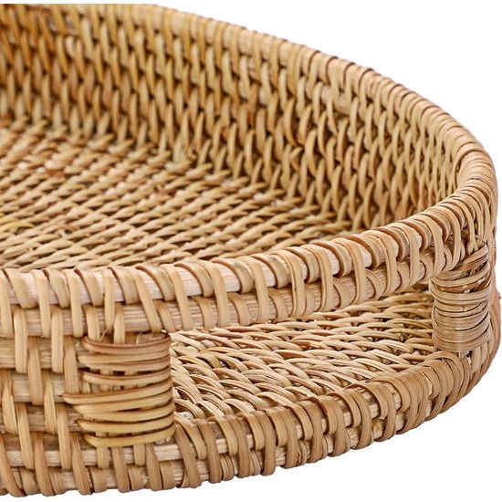 Ovaal rotan dienblad Decoratief displayblad met handvat Tafelorganisatorbak voor koffiedranken Vanity Thee Kaarsornament (35x26cm)