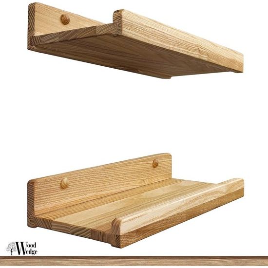 Set van 2 zwevende wandplanken, rustieke houten planken met lip, kinderboekenrekken, foto- en fotorek voor slaapkamer, woonkamer, badkamer, keuken, kantoor (natuurlijk, 30 cm)