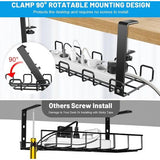 Kabelgoot bureau zonder boren - set van 2 kabelmanagement bureau van staal - incl. accessoires - kabelmand klembaar ondertafel - bureau organizer voor kantoor / thuis - zwart