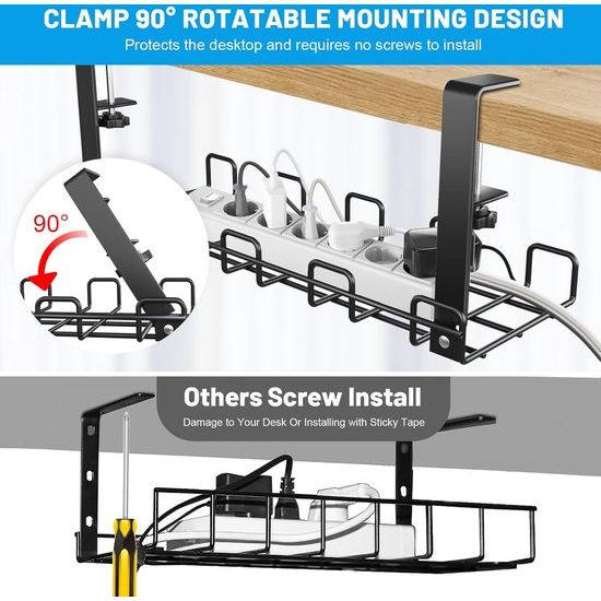 Kabelgoot bureau zonder boren - set van 2 kabelmanagement bureau van staal - incl. accessoires - kabelmand klembaar ondertafel - bureau organizer voor kantoor / thuis - zwart