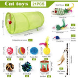 Kattenspeelgoed, 21 stuks, kattenspeelgoedset met kattentunnel, ballen, springspeelgoed, pluche speelgoed, speelgoedmuizen, teaser voor kitty, konijnen, puppy's
