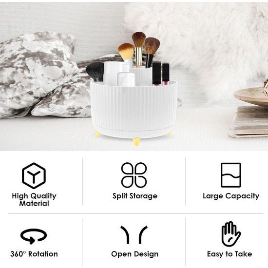 Make-up organizer, 360° roterende borstelorganizer Kaptafelorganizer, 5 compartimenten Cosmetische organizer Oogschaduwborstel Lippenstifthoes voor kaptafel, slaapkamer, badkamer, Wit