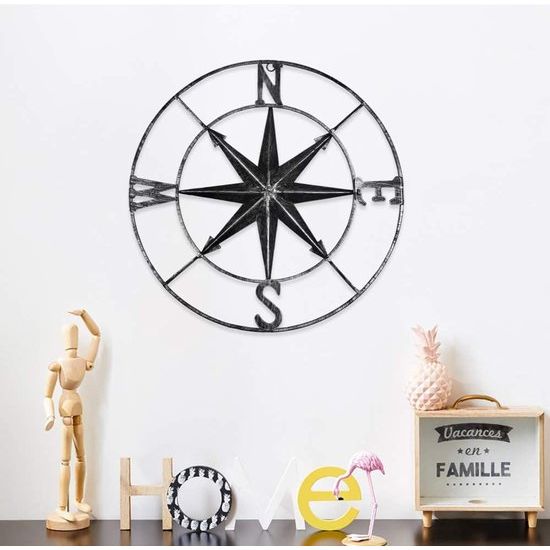 Distressed Metalen kompas wanddecoratie nautische decoratie slaapkamer woonkamer tuin kantoor wandbehang strand thema woondecoratie (zwart)