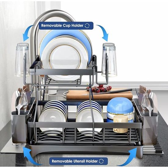 2-laags afdruiprek Afneembare afdruiprek Roestvrijstalen afdruiprek Autoafvoer Afdruiprek met grote capaciteit Gebruiksvoorwerphouder en opvangbak