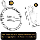 40 pieces silver metal curtain rings, curtain hanging rings and plastic curtain hooks for bed curtain, shower curtain, window curtain (30 mm inner diameter)