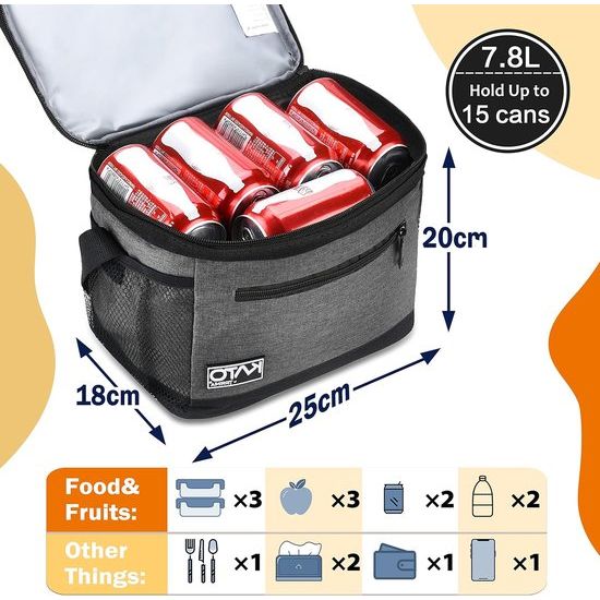 lunchtas voor vrouwen en mannen, lekvrije thermische herbruikbare lunchtas voor volwassenen, lunchtas voor kantoor, werk, donkergrijs