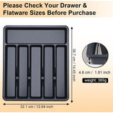 Bestekbak met 6 vakken voor laden, kunststof bestekbak, BPA-vrij en lade-organizer met matte afwerking voor bestek in de keuken, eetkamer, slaapkamer, zwart