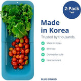 2-pack gootsteenzeefmanden voor het wassen van groenten en fruit, het aflaten van gekookte pasta en droge gerechten - uitschuifbaar - New Home Kitchen Essentials (2 blauwgroen)