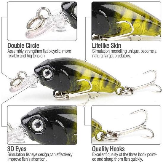 Kunstaasset Minnow Bait Kit Wobbler Crank Bait met haak Harde drukknopen Kunstaas voor zoutwater zoetwater forel bas zalmvissen (8 stuks - 4,5 cm / 4 g)