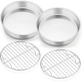 Bakvorm met afkoelroosterset, roestvrij staal, taartvorm, taartvormset, ronde taartvormen met taartrooster, set voor bakken, braden, koelen, stomen, roestvrij en vaatwasmachinebestendig, 4