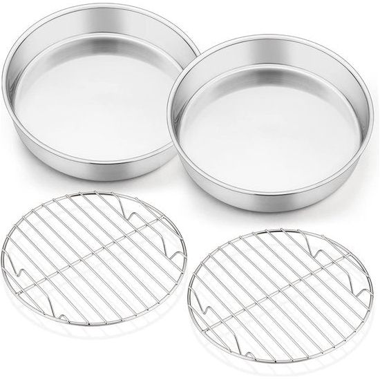 Bakvorm met afkoelroosterset, roestvrij staal, taartvorm, taartvormset, ronde taartvormen met taartrooster, set voor bakken, braden, koelen, stomen, roestvrij en vaatwasmachinebestendig, 4
