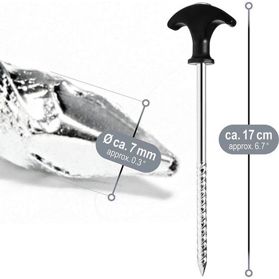 12 x tentharingen van staal - robuuste haringen met schroefdraad in transportbox voor camping en outdoor - ideaal voor normale en harde bodem met T-greep